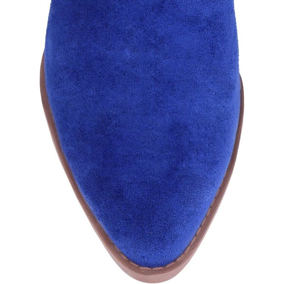 Women Navy-blue Suede Mid Calf Chunky Block Heel Western Embroidered Boot - Picture 5 of 7